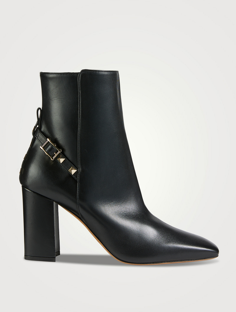 VALENTINO GARAVANI Rockstud Leather Ankle Boots Women's Black