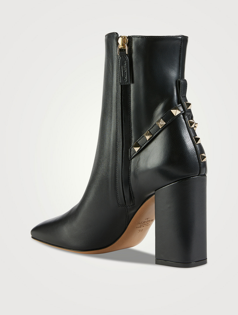 VALENTINO GARAVANI Rockstud Leather Ankle Boots Women's Black