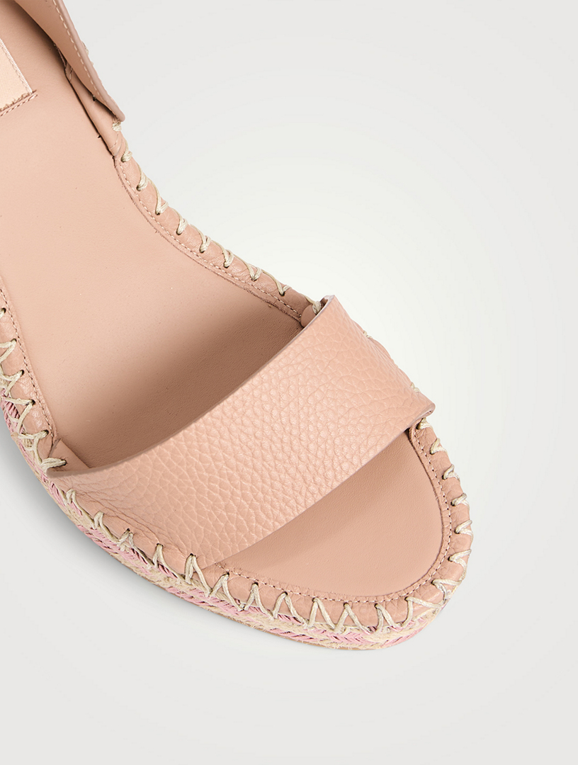VALENTINO GARAVANI Rockstud Leather Espadrille Wedge Sandals Women's Pink