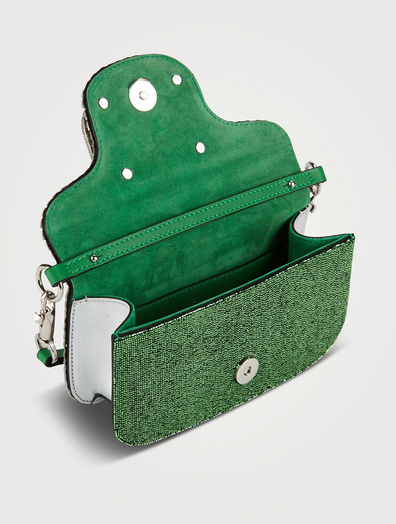 VALENTINO GARAVANI Small Locò Crystal-Embellished Leather Shoulder Bag Women's Green