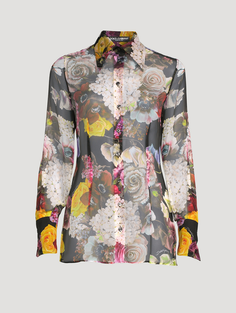 DOLCE & GABBANA Silk Chiffon Shirt In Mixed-Floral Print Women's Multi