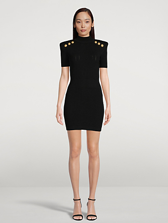 BALMAIN Short-Sleeve Knit Mini Dress Women's Black