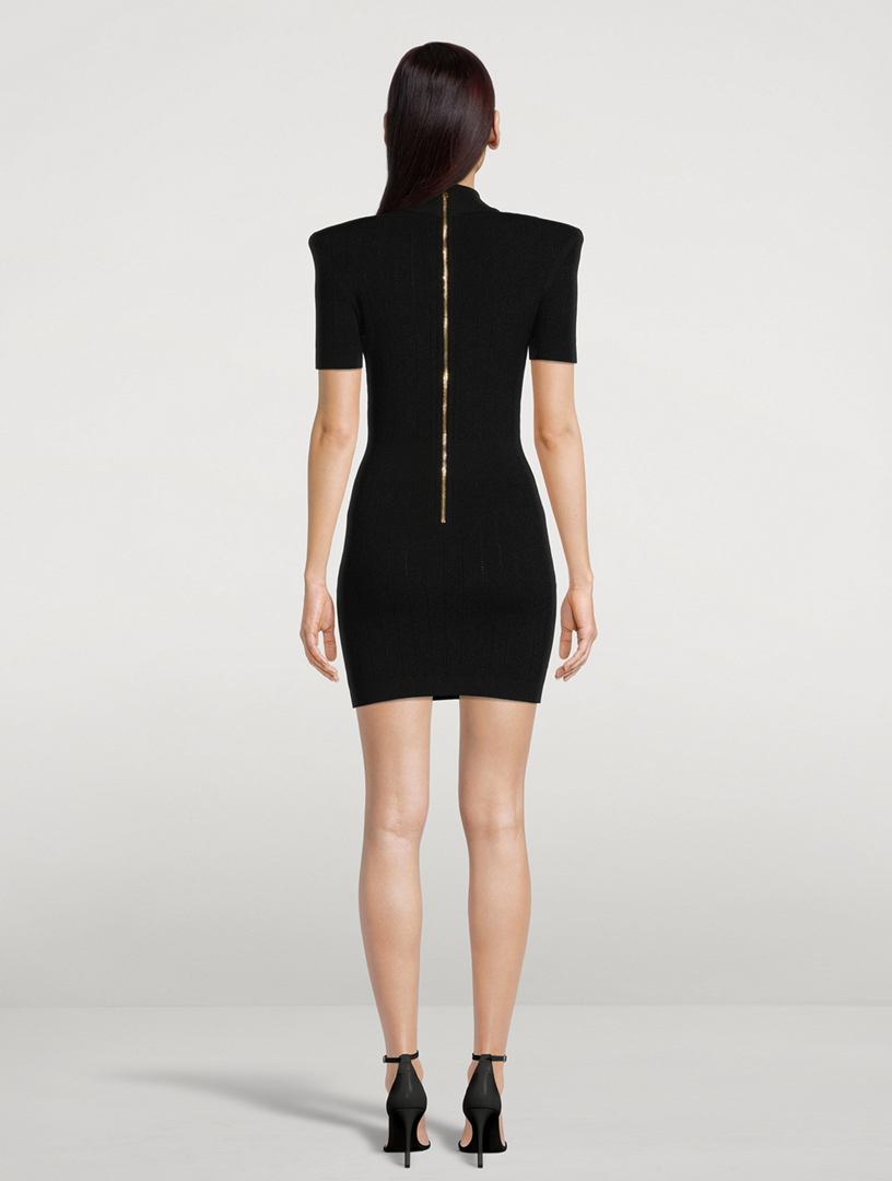 BALMAIN Short-Sleeve Knit Mini Dress Women's Black
