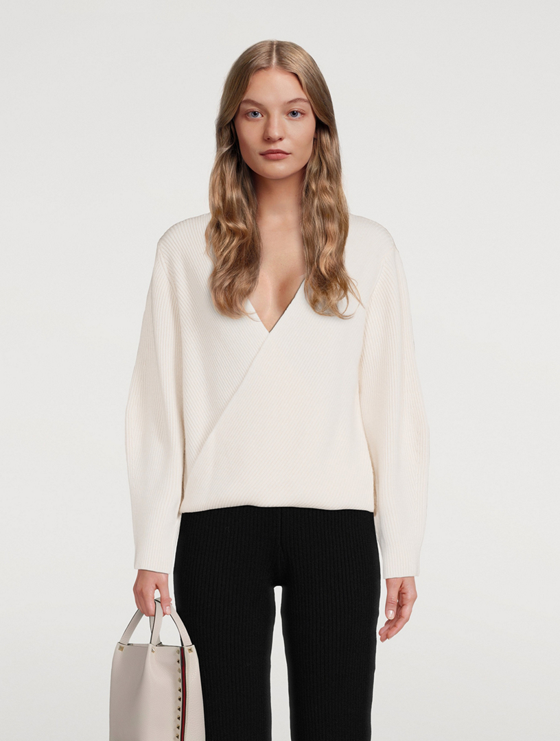 LISA YANG Rosa Wrap-Front Cashmere Sweater Women's White