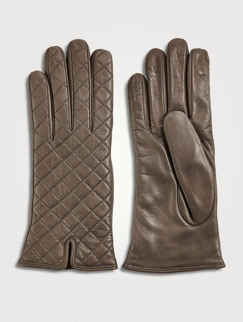 FLORIANA GLOVES Quilted Leather Gloves With Cashmere Lining Women's Beige
