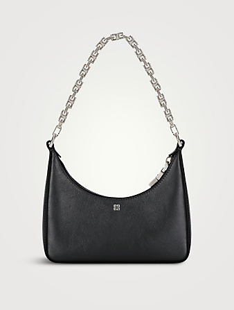 Mini Moon Cut Out Leather Shoulder Bag With Chain