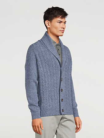 CANALI Wool Cable-Knit Cardigan Men's Blue