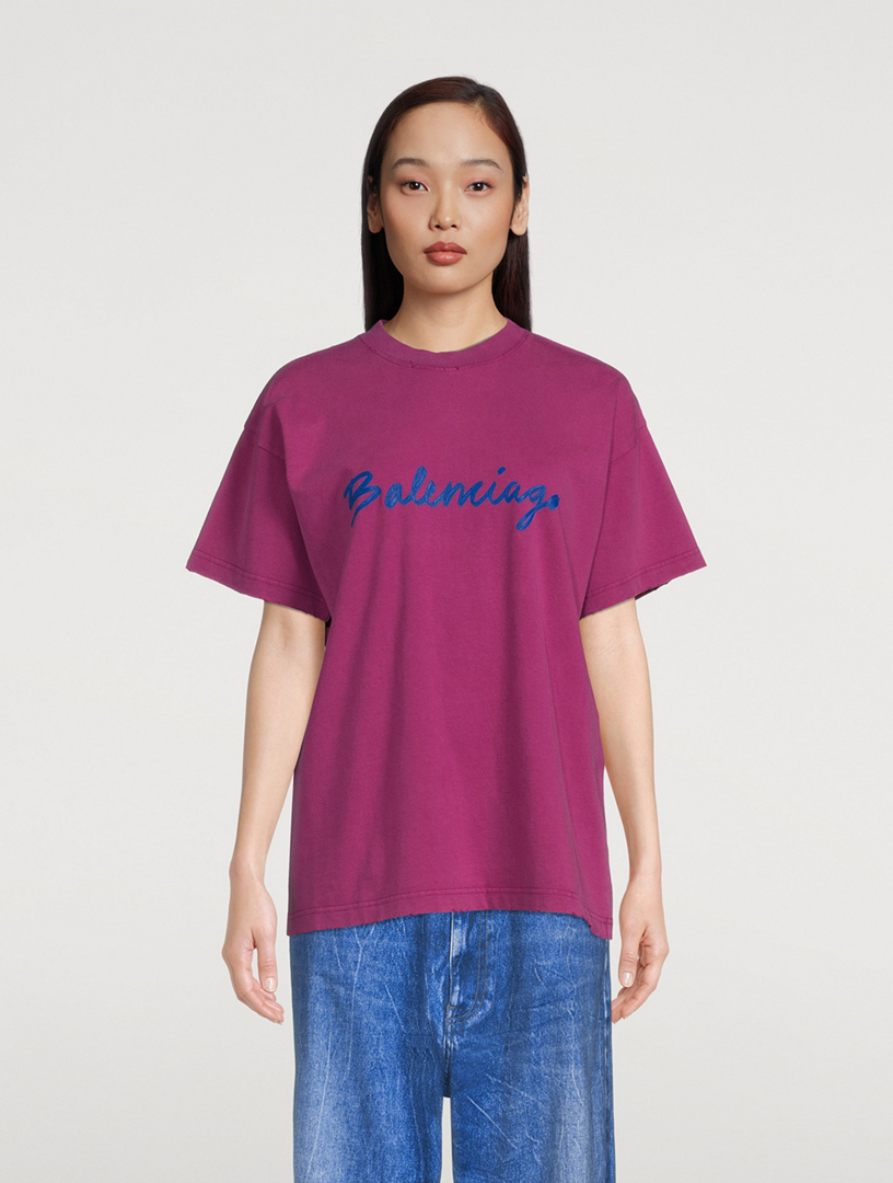 BALENCIAGA Tee-shirt de taille moyenne à logo coup de pinceau Femmes Rose