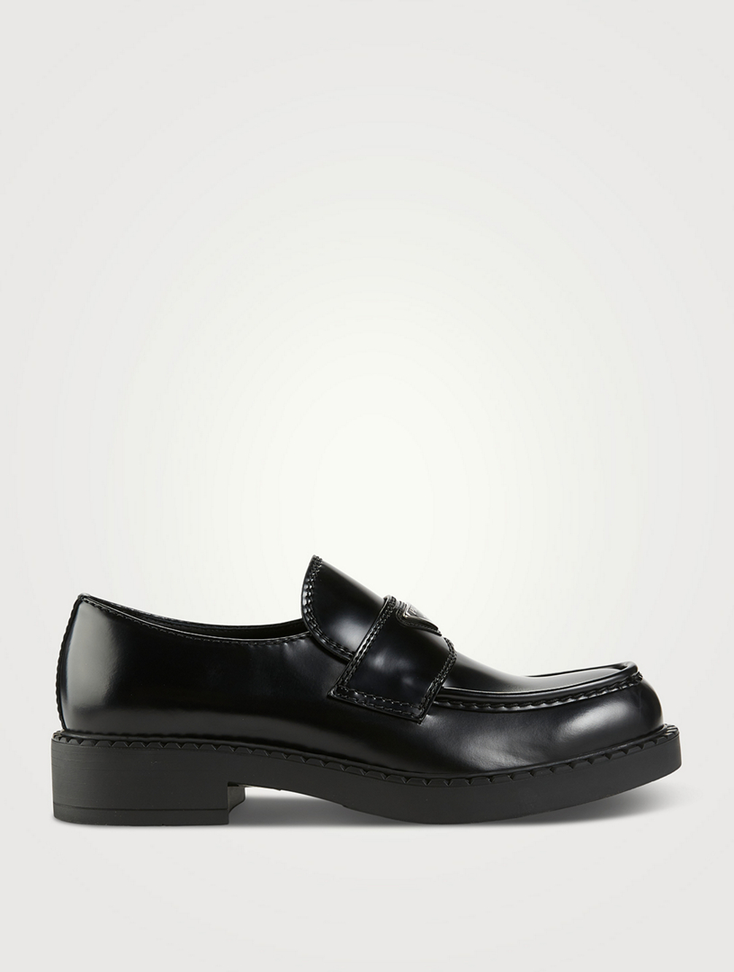 PRADA Chocolate Leather Loafers With Triangle Logo | Holt Renfrew Canada