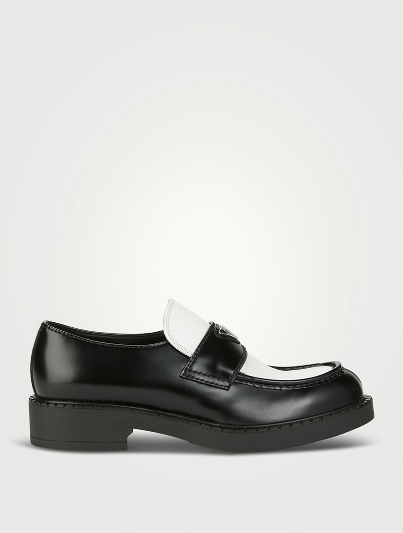 PRADA Chocolate Leather Loafers With Triangle Logo | Holt Renfrew Canada