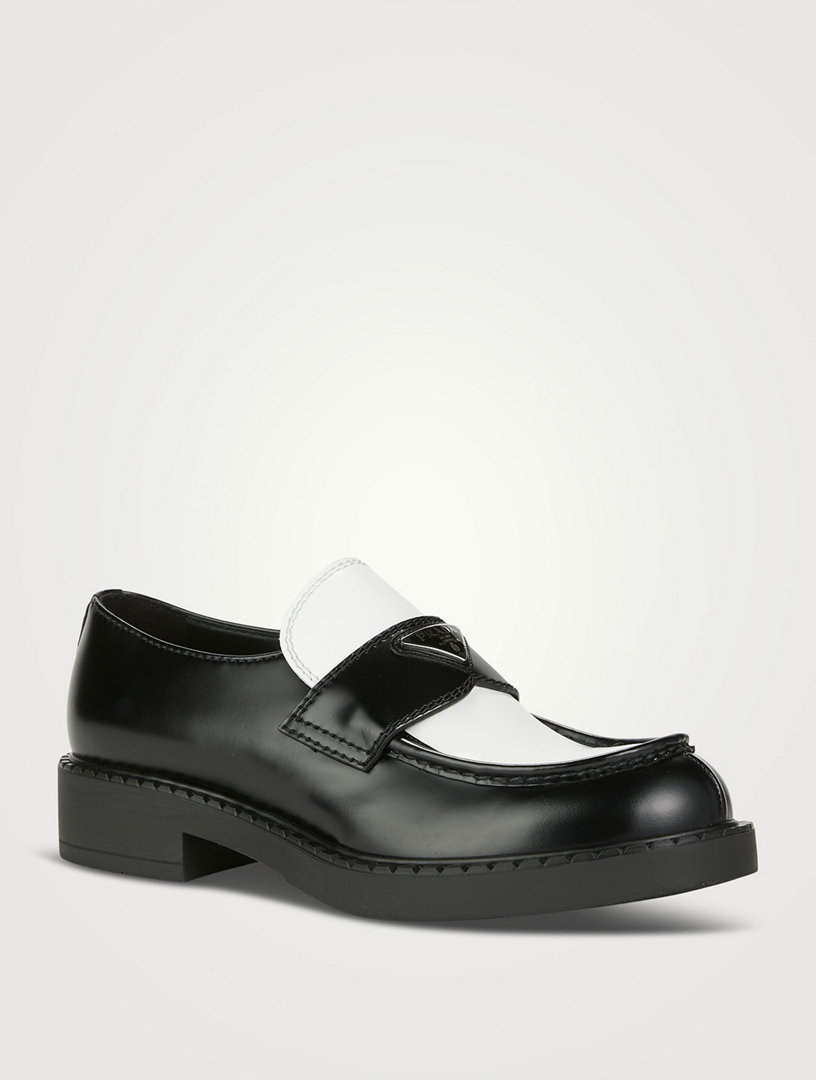 PRADA Chocolate Leather Loafers With Triangle Logo | Holt Renfrew Canada