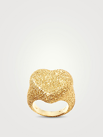 18K Gold Florentine Finish Cuore Heart Ring