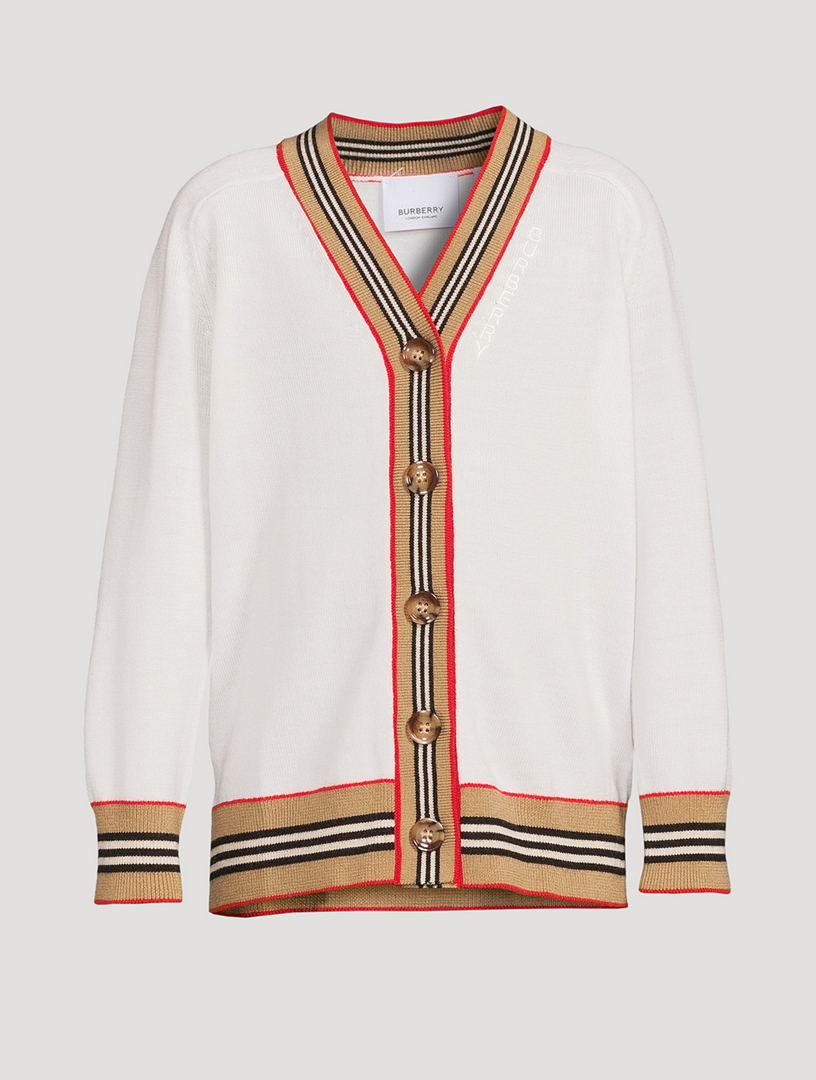 BURBERRY Icon Stripe Trim Wool Cardigan | Holt Renfrew Canada