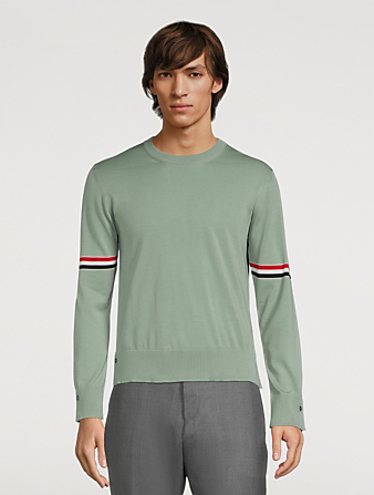 THOM BROWNE Fine Merino Stripe Crewneck Sweater Mens Green