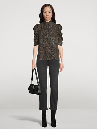 FRAME Gillian Puff-Sleeve Silk Blouse In Leopard Print | Holt Renfrew ...