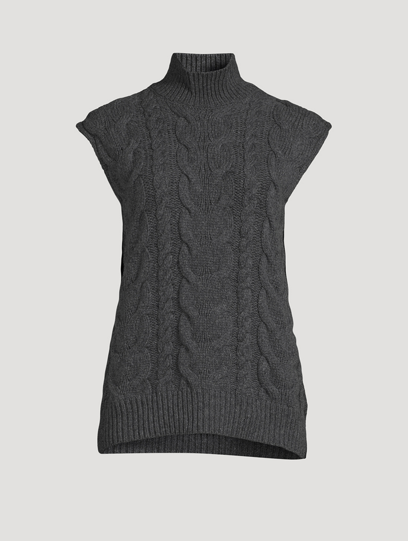 FRAME Cable-Knit Wool Sweater Vest Women's Grey