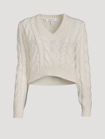 FRAME Cropped Cable-Knit Wool Sweater Women's White