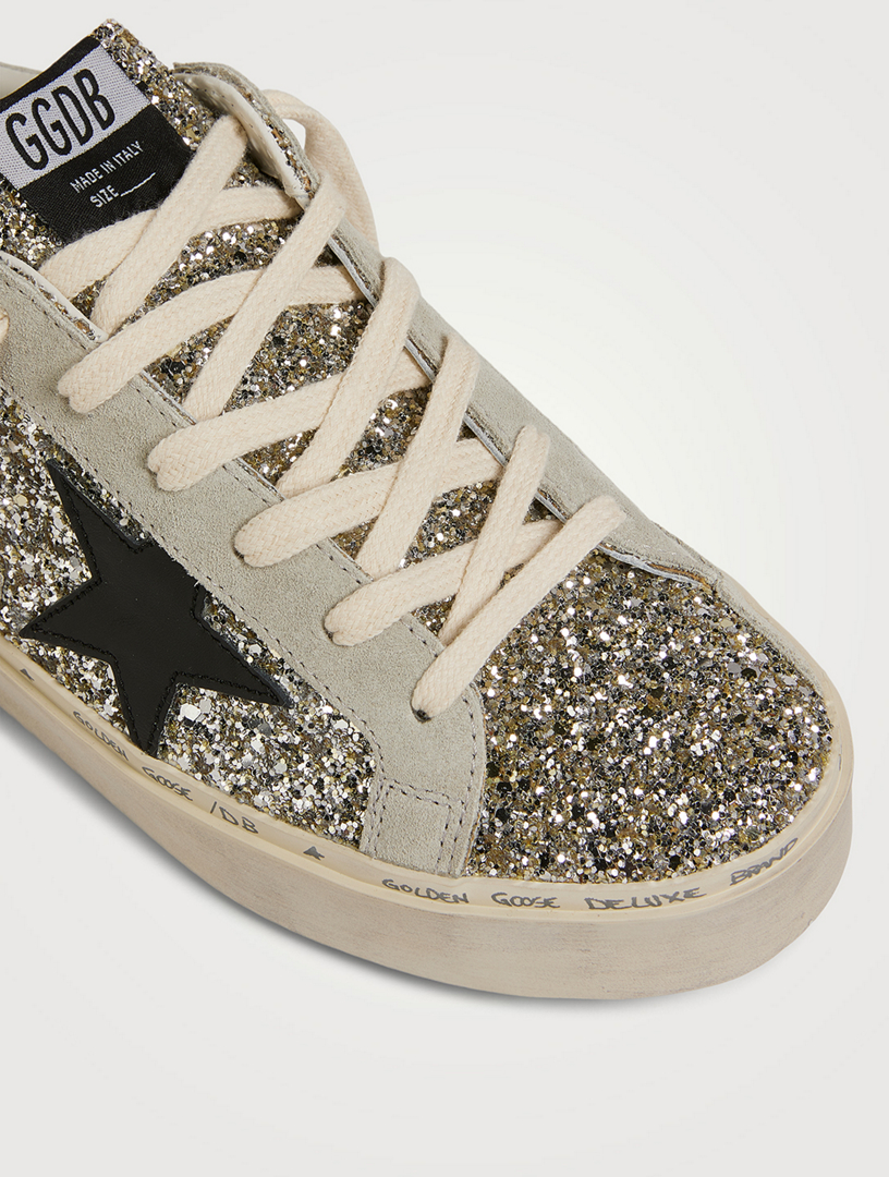 black glitter platform trainers