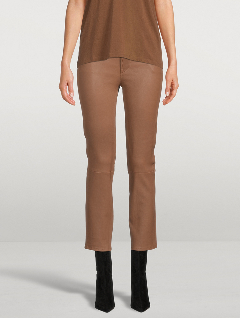 FRAME Le High Straight Leather Trousers Women's Beige