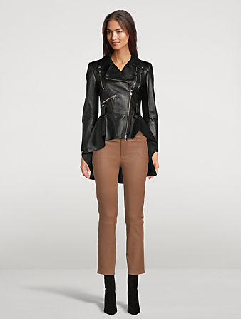 FRAME Le High Straight Leather Trousers Women's Beige