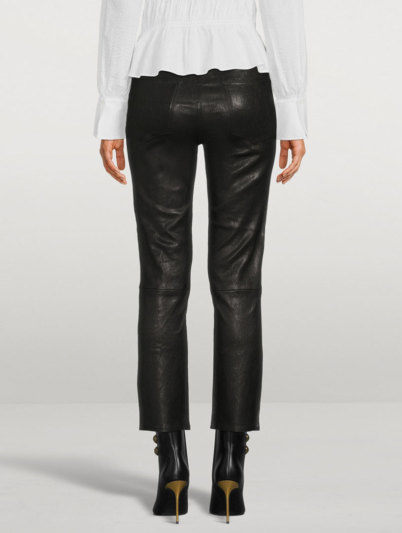 FRAME Le High Straight Leather Trousers Women's Black