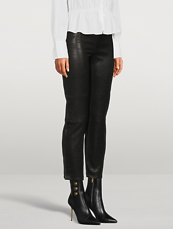 FRAME Le High Straight Leather Trousers Women's Black