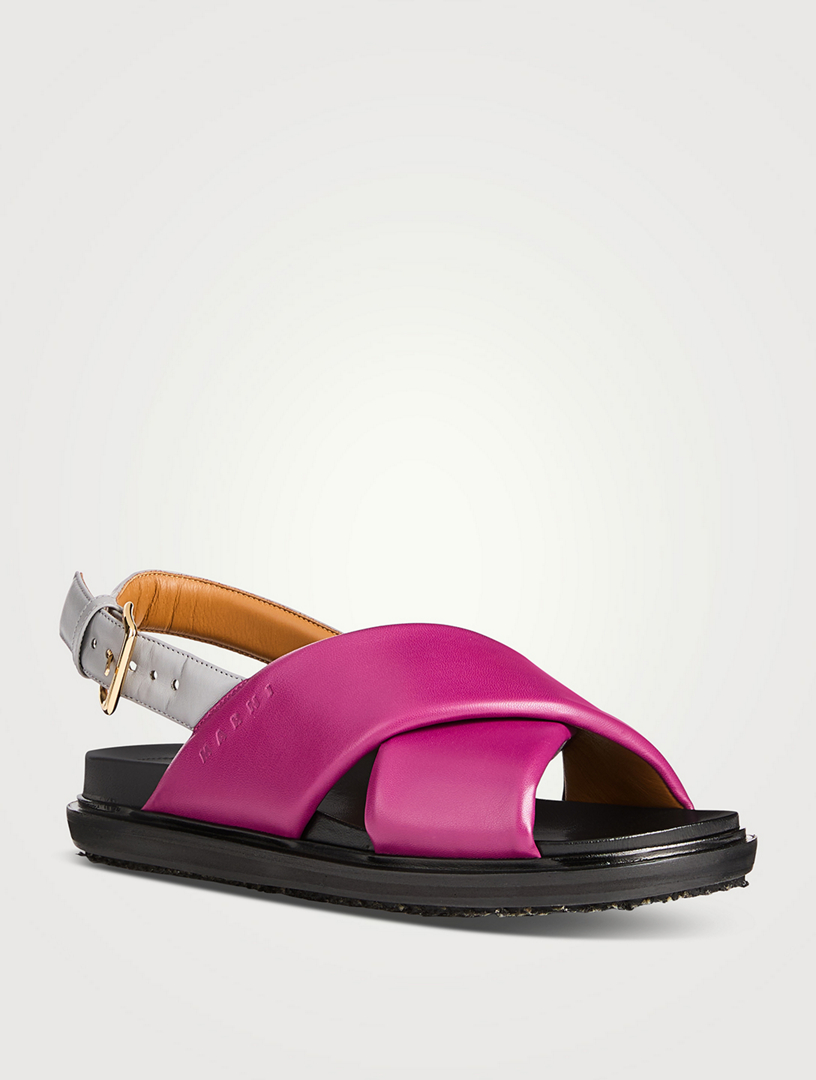 MARNI Fussbett Leather Slingback Sandals Women's Purple