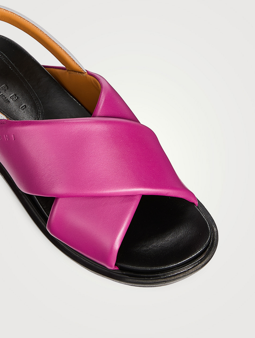 MARNI Fussbett Leather Slingback Sandals Women's Purple