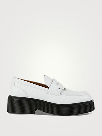 MARNI Piercing Leather Loafers Women's White