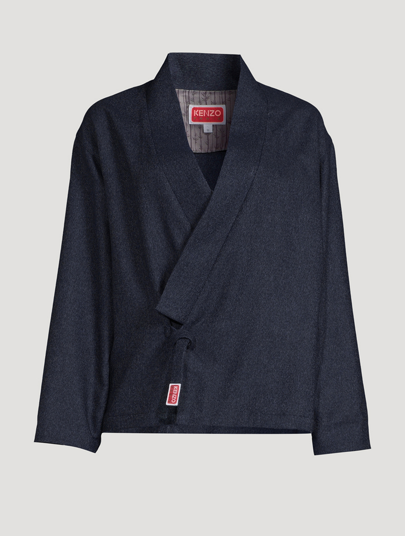 KENZO Wool And Cotton Kimono Jacket Mens Blue