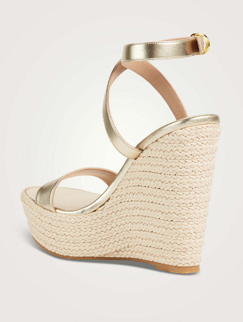 STUART WEITZMAN Alex Metallic Leather Platform Wedge Sandals Holt