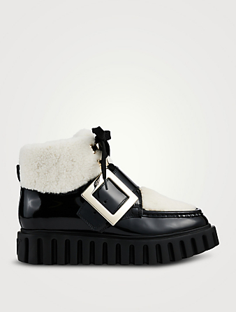 Viv' Go-Thick Fur-Trimmed Patent Leather Ankle Boots