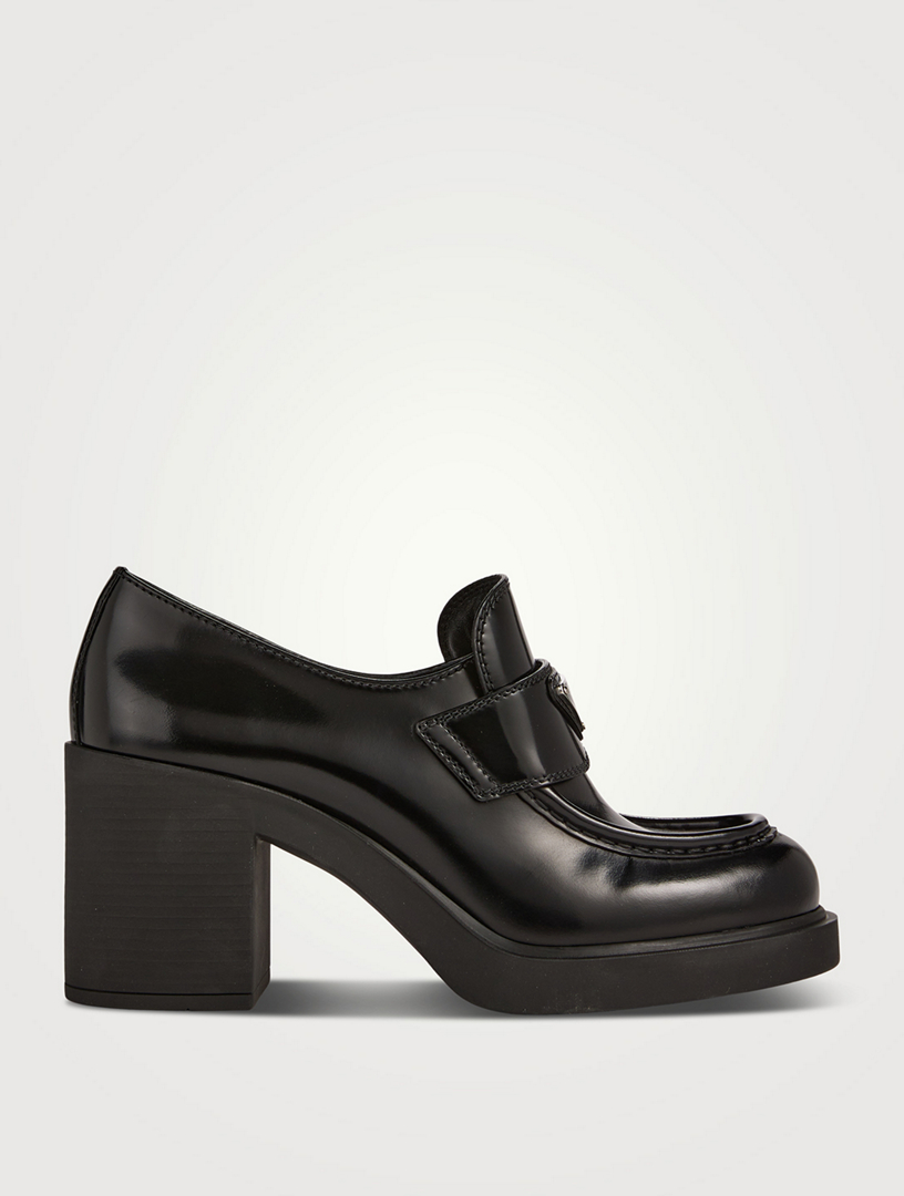 PRADA Brushed Leather Block-Heel Loafers | Holt Renfrew