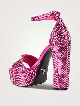 PRADA Crystal Satin Platform Sandals Women's Pink