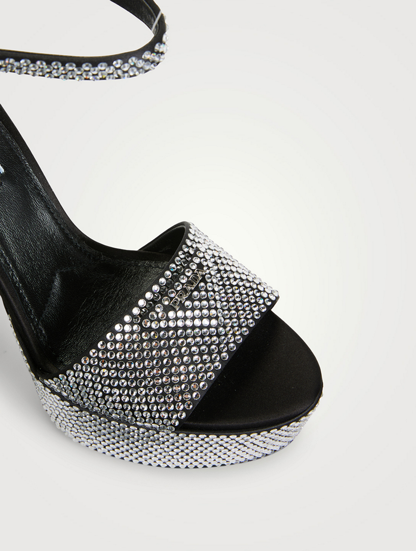 PRADA Crystal Satin Platform Sandals Women's Metallic