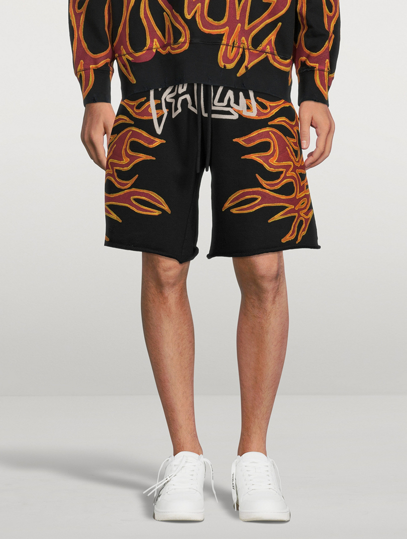 PALM ANGELS Graffiti Flames Cotton Sweat Shorts | Holt Renfrew Canada