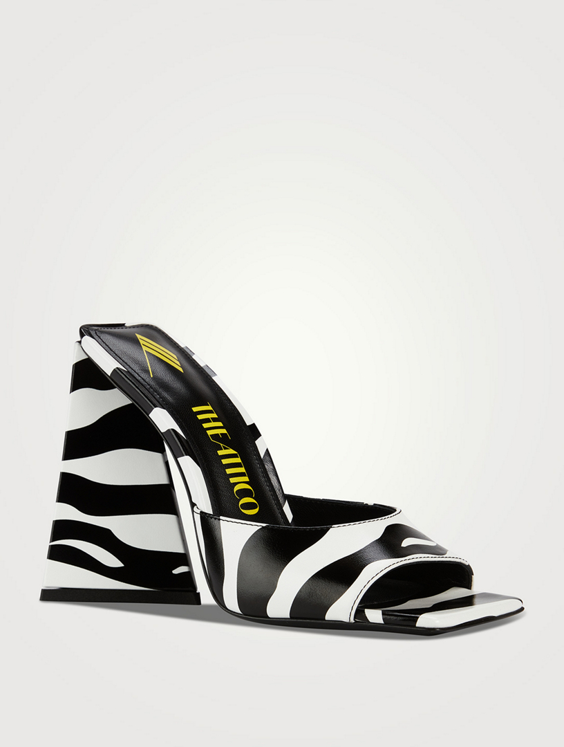 The Attico Devon Zebra-printed Leather Mules in Black Womens Heels The Attico Heels 