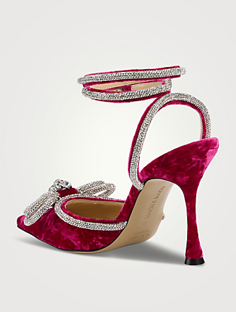 MACH & MACH Double Bow Crystal-Embellished Velvet Pumps Women's Pink