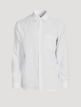 THEORY Irving Striped Linen Shirt Men's White