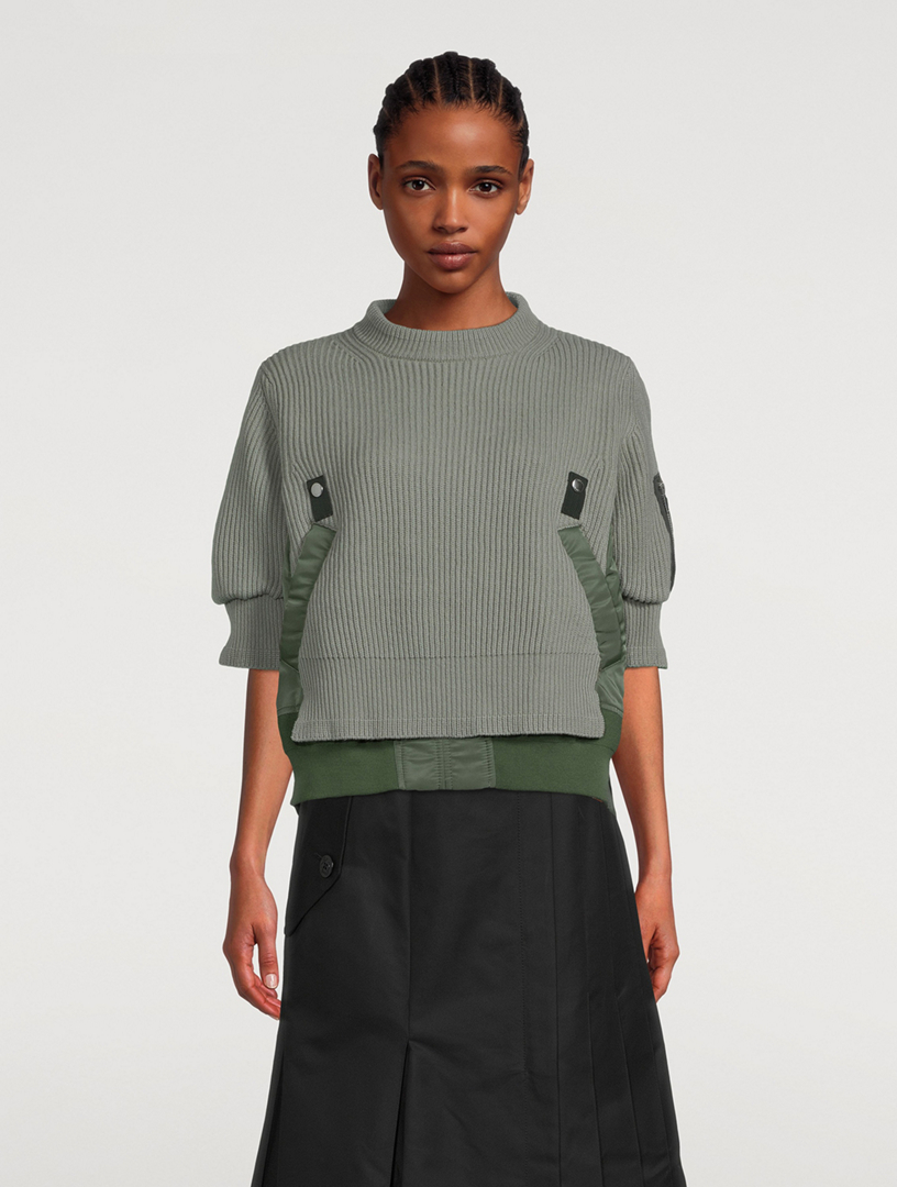 SACAI Nylon Twill Mix Knit Sweater | Holt Renfrew Canada