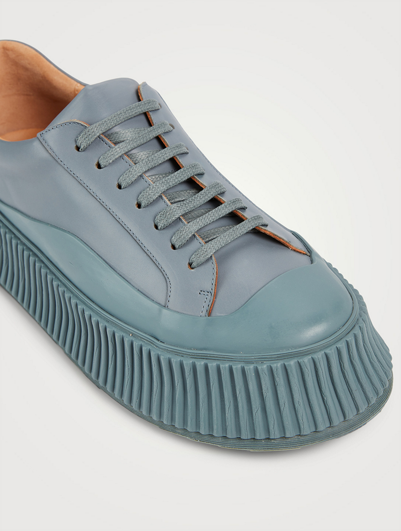 JIL SANDER Sneakers à semelle plateforme en cuir Femmes Bleu