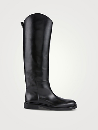 JIL SANDER Leather Knee-High Riding Boots Women's Black