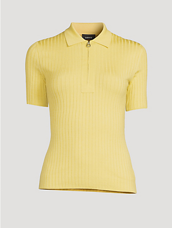 Short-Sleeve Rib Knit Polo Shirt
