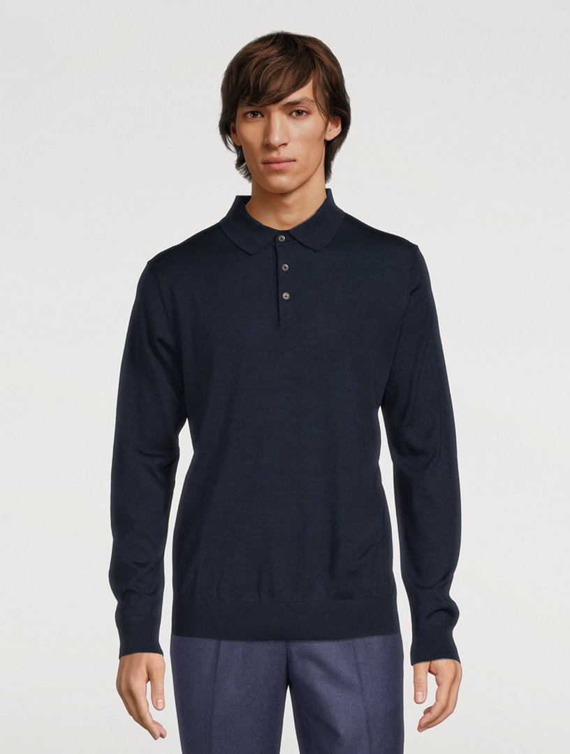 JACK VICTOR Melville Wool Silk And Cashmere Long-Sleeve Polo Men's Blue