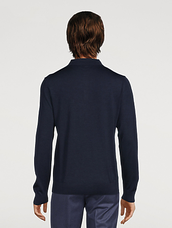 JACK VICTOR Melville Wool Silk And Cashmere Long-Sleeve Polo Men's Blue