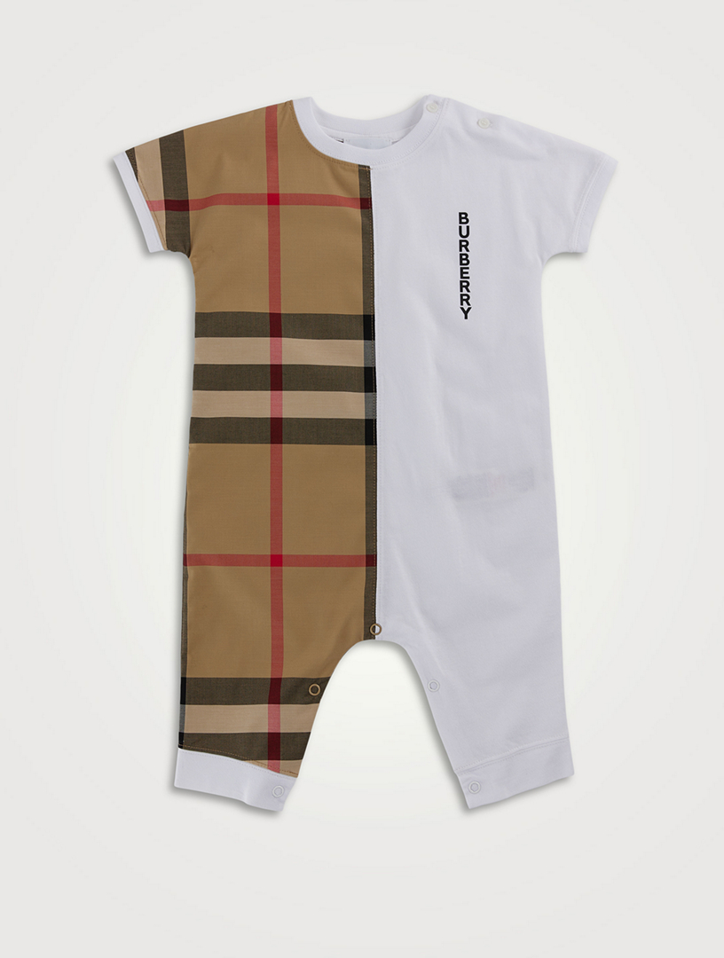 BURBERRY Check Panel Cotton Onesie | Holt Renfrew Canada