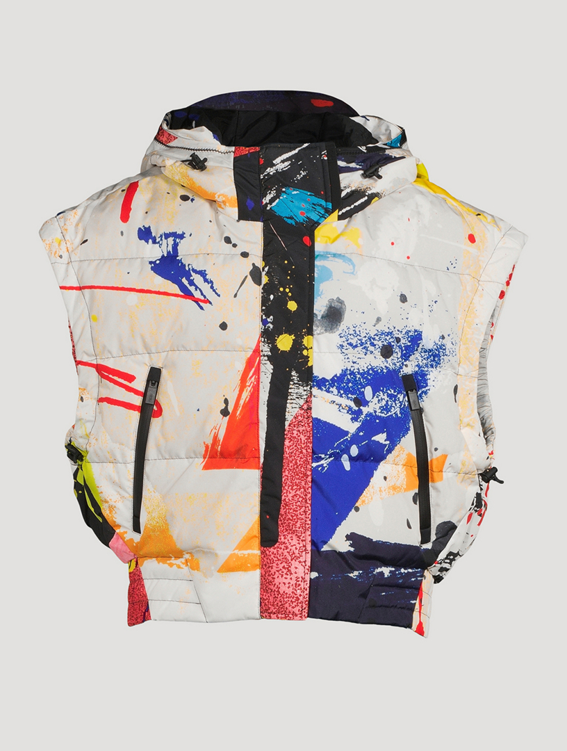 Cropped Down Vest In Paint Splatter Print