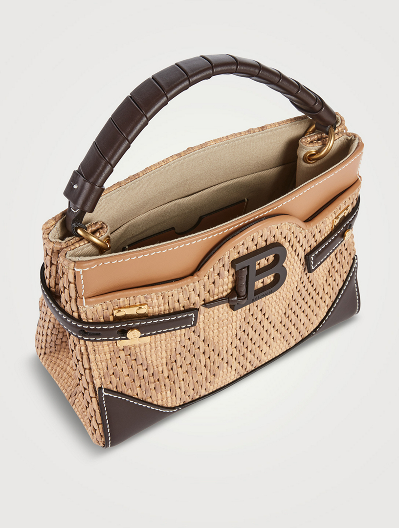 BALMAIN B-Buzz 23 Raffia And Leather Top Handle Bag | Holt Renfrew Canada