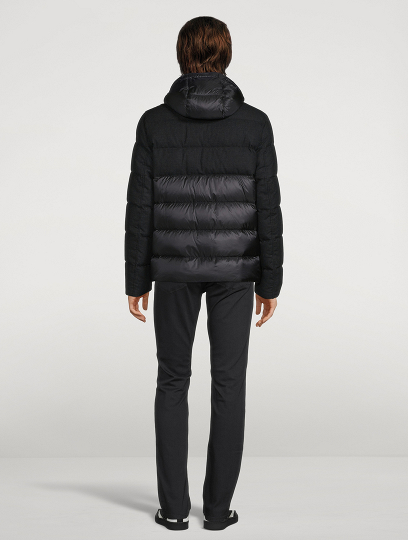 HERNO WoolBlend Mixed Media Down Puffer Jacket With Hood Holt