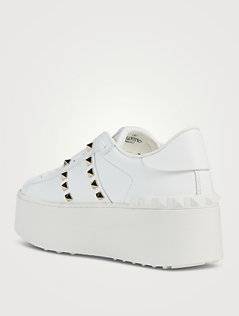 VALENTINO GARAVANI Rockstud Untitled Leather Flatform Sneakers  White